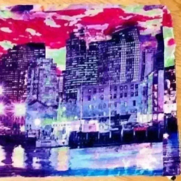 CYNTHIA ROWLEY Womans INFINITY Scarf NYC CITY SCAPE Velour BLUE Jersey 36x20 - Picture 3 of 10